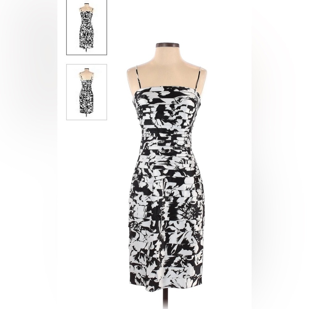 White House black market spaghetti strap black and white‎ cocktail dress size 6